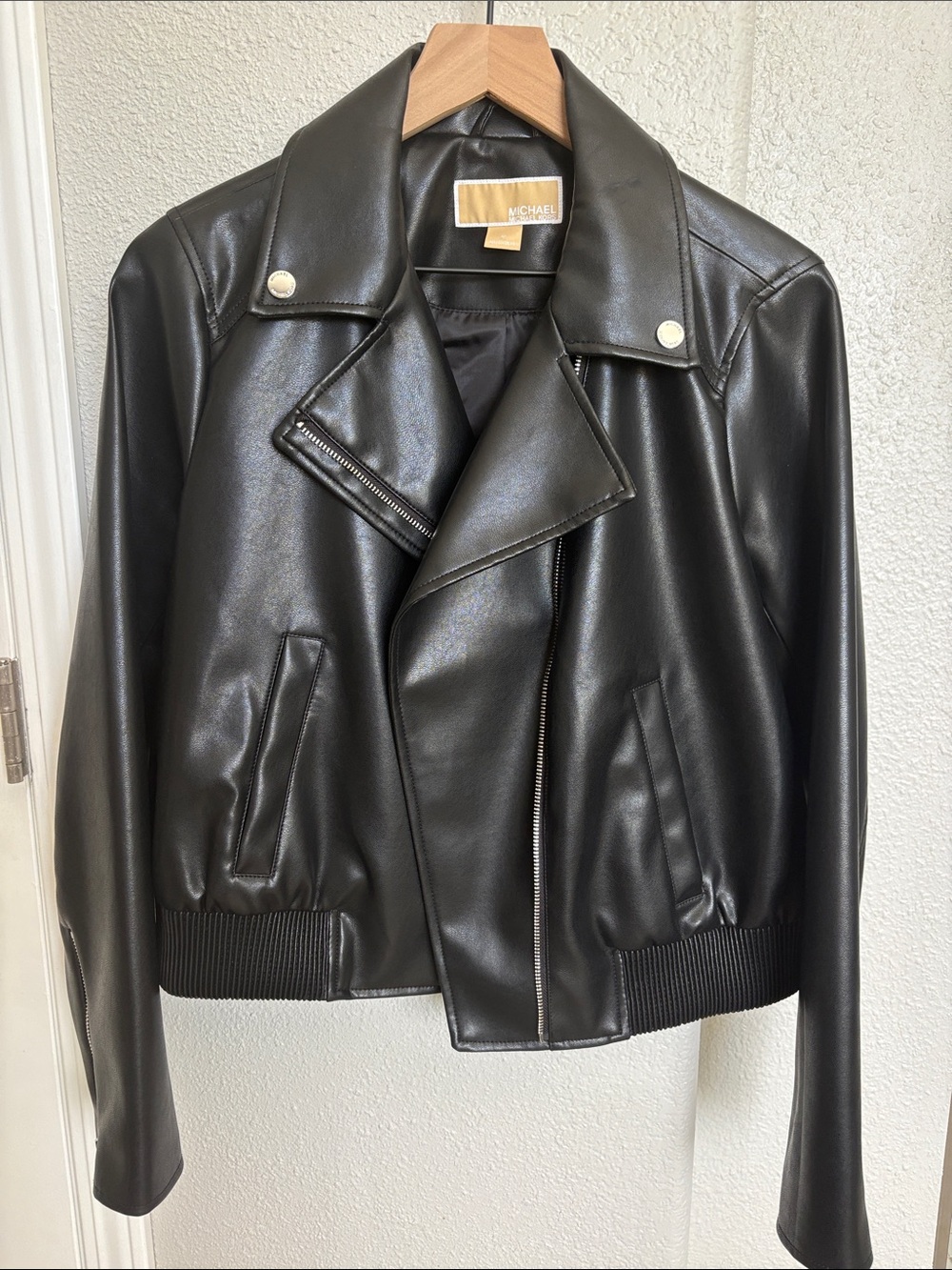 Michael Kors Black Faux Leather bomber style  Zip Moto Jacket